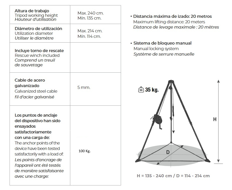 Trípode de Rescate PCX-020 100 Kilos