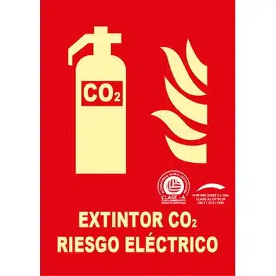 Señal Clase A Extinción Extintor CO2 Riesgo Eléctrico 297x210mm 1 Señal Clase A Extinción Extintor CO2 Riesgo Eléctrico 297x210mm