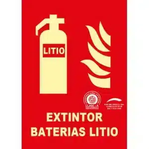Señal Clase A Extinción Extintor Baterías Litio 297x210mm