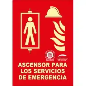 Señal Clase A Extinción Ascensor Servicios Emergencia 297x210mm