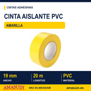 Cinta Aislante PVC Amarilla de 19mmx20m.