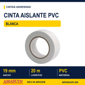 Cinta Aislante PVC Blanca de 19mmx20m.