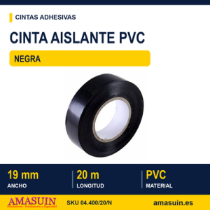 Cinta Aislante PVC Negra de 19mmx20m.