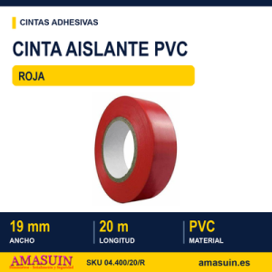 Cinta Aislante PVC Roja de 19mmx20m.