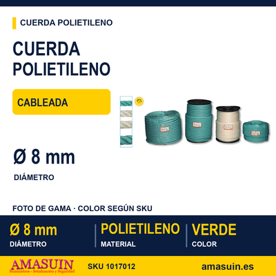 Cuerda Polietileno Cableada 8mm. Verde. 1 Cuerda Polietileno Cableada 8mm. Verde.
