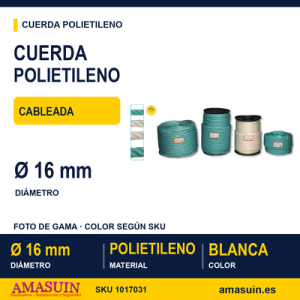 Cuerda Polietileno Cableada 16mm. Blanca.