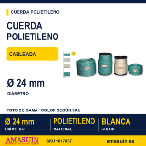 Cuerda Polietileno Cableada 24mm. Blanca.