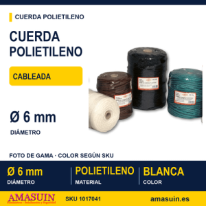 Cuerda Polietileno Cableada 6mm. Blanca.
