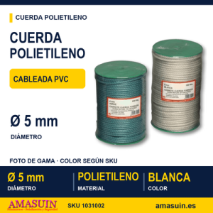 Cuerda Polietileno Cableada PVC 5mm. Blanca.