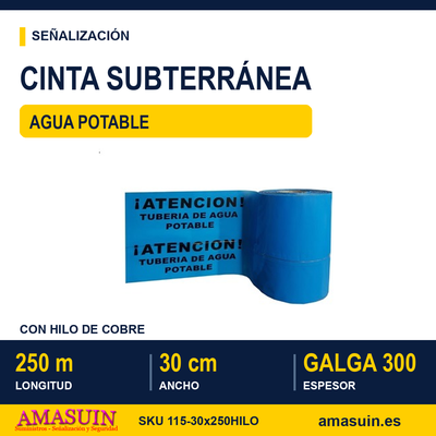 Cinta Doble Agua Potable Hilo Cobre Señalización Subterránea. 1 Cinta Doble Agua Potable Hilo Cobre Señalización Subterránea.