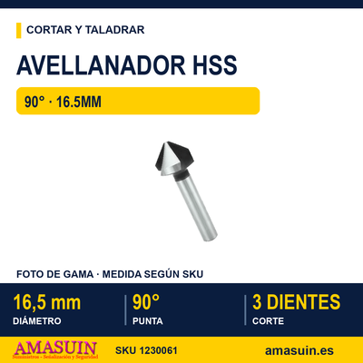 Avellanador HSS 90º 16.5mm. 1 Avellanador HSS 90º 16.5mm.