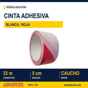 Cinta Adhesiva Blanca y Roja de 5cmx33m.