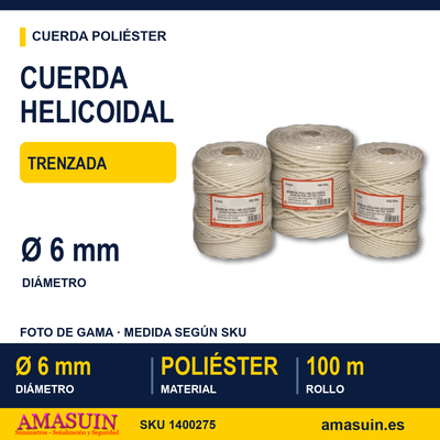 Cuerda Poliéster Trenzada Helicoidal 6mm. 1 Cuerda Poliéster Trenzada Helicoidal 6mm.