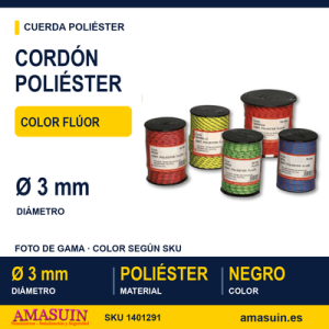 Cordón Poliéster Fluor Negro 3mm.