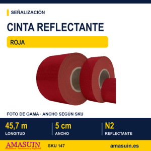 Cinta Adhesiva Reflectante Roja de 50mmx45,7m.