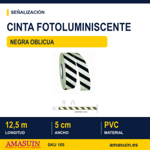 Cinta Adhesiva Fotoluminiscente Negra Oblicua de 50mmx12,5m.