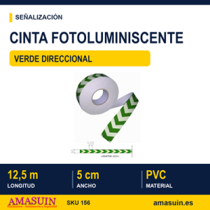 Cinta Adhesiva Fotoluminiscente Verde Direccional 50mmx12,5m.