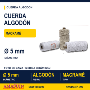 Cuerda Macramé 5mm. Blanca.