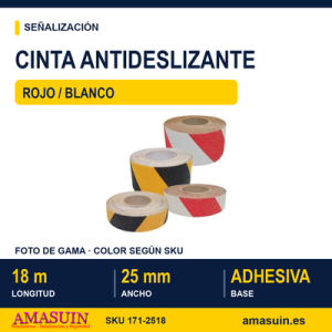 Cinta Antideslizante 25mmx18m Rojo/Blanco.