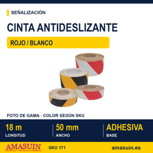 Cinta Antideslizante 50mmx18m Rojo/Blanco.