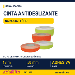 Cinta Antideslizante 50mmx18m Naranja Fluor.