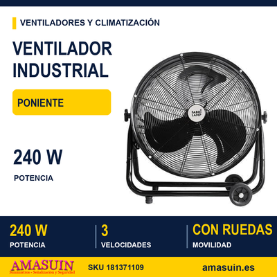 Ventilador Industrial Poniente 240w Negro 85x86x41,5 Cm 3 Velocidades Orientable C/ruedas 1 Ventilador Industrial Poniente 240w Negro 85x86x41,5 Cm 3 Velocidades Orientable C/ruedas