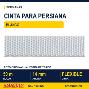 Cinta para Persianas Blanco. 14mm. Rollo 50m.