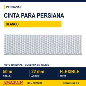 Cinta para Persianas Blanco. 22mm. Rollo 50m.
