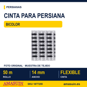 Cinta para Persianas Bicolor. 14mm. Rollo 50m.