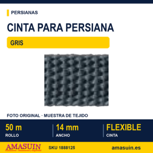 Cinta para Persianas Gris. 14mm. Rollo 50m.