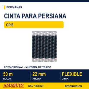 Cinta para Persianas Gris. 22mm. Rollo 50m.