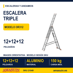 Escalera Transformable Triple OR312 12+12+12 Peldaños.