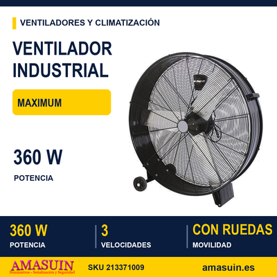 Ventilador Industrial Maximum 360w Negro 87D 3Velocidades C/ruedas 92,5x87x20,5 Cm 1 Ventilador Industrial Maximum 360w Negro 87D 3Velocidades C/ruedas 92,5x87x20,5 Cm