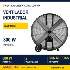 Ventilador Industrial Maximum 800w Negro 127d 2 Velocidades C/ruedas 129,5x127x46cm