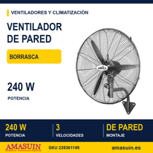 Ventilador Pared Indust.borrasca Negro 3velocidades 240w 3 Aspas Fijo Y Rotatorio 80x71x30cm