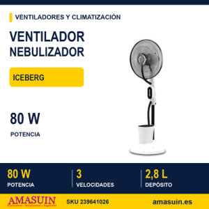 Ventilador Humidificador Pie Iceberg Blanco/negro 80w 3velocidades 3aspas Nebulizador 125x43x38cm Tanque Agua 2,8l