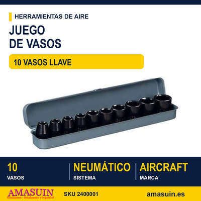 Juego 10 Vasos Llave de Impacto de 1/2". 1 Juego 10 Vasos Llave de Impacto de 1/2".
