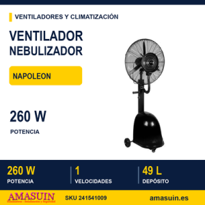 Ventilador Nebulizad.de Pie Napoleon Negro 1velocidad 260w 3aspas 175x65x55cm Tanque Agua 49l Rotatorio