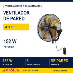 Ventilador Pared Velero 152w Negro/oro 3vel 5aspas 50d Remoto,alta Velocidad Fijo Y Rotatorio 65x50x60cm