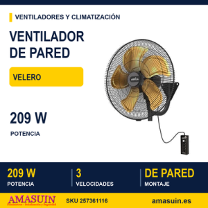 Ventilador Pared Velero 209w Negro/oro 3vel 5aspas 50d Remoto,alta Velocidad Fijo Y Rotatorio 70X50X60cm