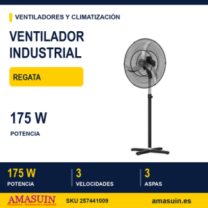 Ventilador Industrial Regata 175w Negro 3vel 3aspas 80d Fijo Y Rotatorio Alta Velocidad Regx80x80cm