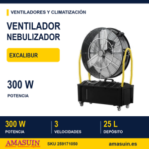 Ventilador Nebulizador Industrial Excalibur 300w Negro/amarillo 3aspas 3vel. 65d Tanque Agua 25l C/ruedas 101x71x30cm