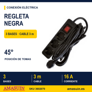 Regleta Negra 3 Bases 3m.