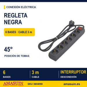 Regleta Negra 6 Bases 3m.