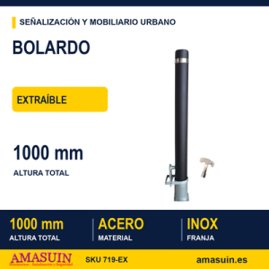 Bolardo Extraible Franja Inox Acero Lacado.