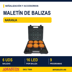Maleta Balizas Señalización Naranja 6 Unidades.