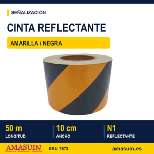 Cinta Adhesiva Reflectante 100mmx50m Amarilla y Negra.