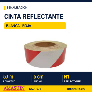 Cinta Adhesiva Reflectante 50mmx50m Blanca y Roja.