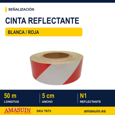 Cinta Adhesiva Reflectante 50mmx50m Blanca y Roja. 1 Cinta Adhesiva Reflectante 50mmx50m Blanca y Roja.
