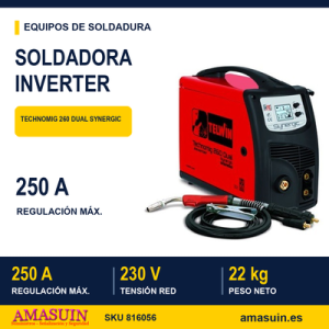 Soldadora Inverter Technomig 260 Dual Synergic Hilo Multifunción.